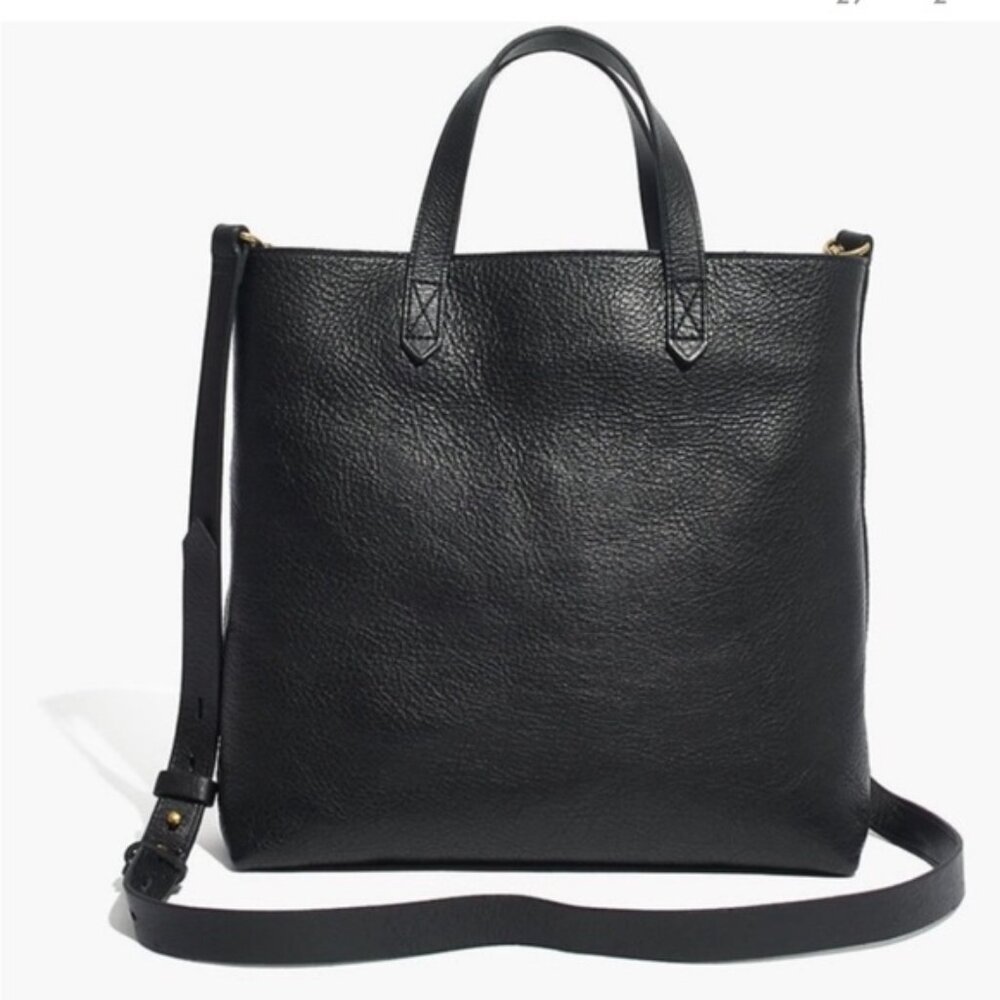 Madewell Zip Top Transport Black Leather Tote Crossbody Bag